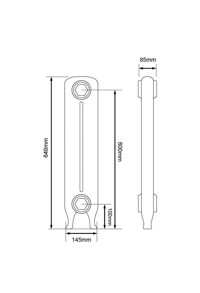 Dimensions for 650mm