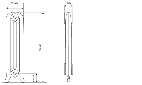 Dimensions for 550mm