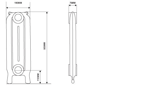 Dimensions for 510mm