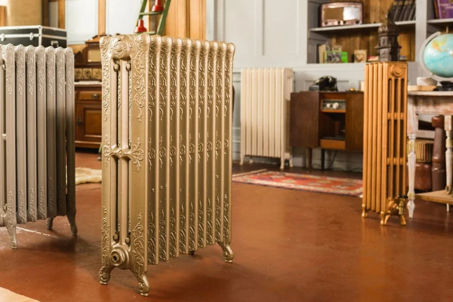 A brace of ornate radiators in the workshop