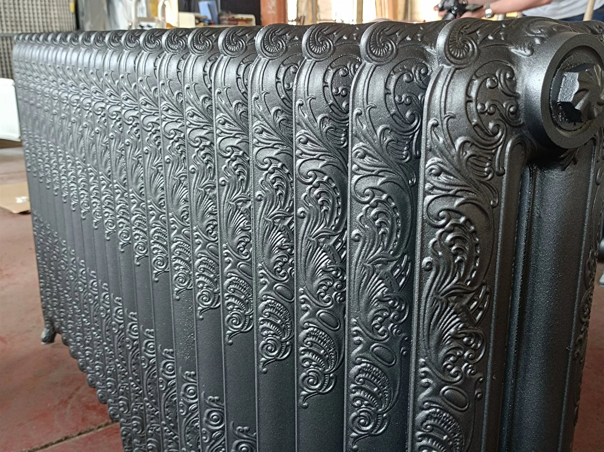 Large antique metallic grey decorative cast iron radiator