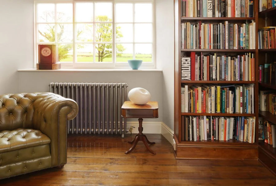 Cast iron radiator in a home library